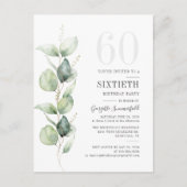 Moderne Eukalyptus Watercolor Blätter 60. Geburtst Einladungspostkarte (Vorderseite)