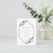 Moderne Eukalyptus Watercolor Gold Script Wedding Begleitkarte (Stehend Vorderseite)