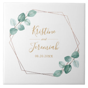 Moderne Eukalyptus Watercolor Gold Script Wedding Fliese