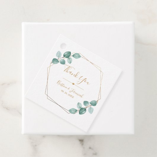 Moderne Eukalyptus Watercolor Gold Script Wedding Geschenkanhänger (Beispiel)
