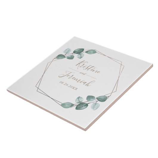 Moderne Eukalyptus-Watercolor-Kaffeezitat Hochzeit Fliese (Seite)