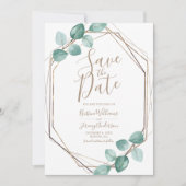 Moderne Eukalyptus Watercolor KupferskriptWedding Save The Date (Vorderseite)