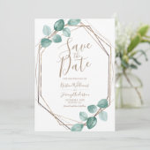Moderne Eukalyptus Watercolor KupferskriptWedding Save The Date (Stehend Vorderseite)