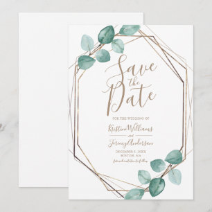 Moderne Eukalyptus Watercolor KupferskriptWedding Save The Date