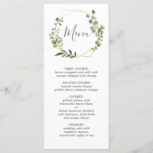 Moderne Eukalyptus Watercolor Wedding Menu Card Menükarte (Vorderseite)