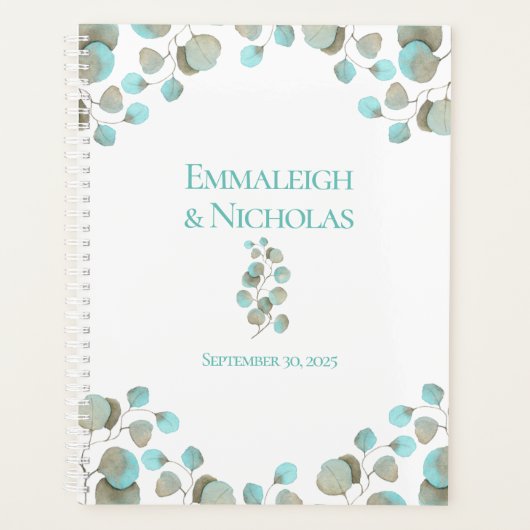 Moderne Eukalyptus Wedding | Rustikal Aquamarin Planer (Vorderseite)