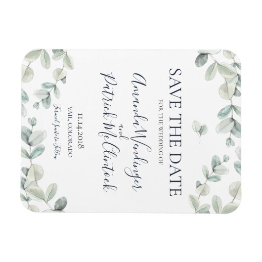Moderne Eukalyptus Wedding Save the Date Magnete (Horizontal)