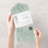 Moderne Eukalyptus wir machen QR-Code Hochzeit All In One Einladung (Abreißen)