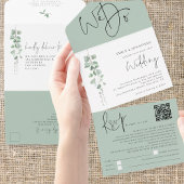 Moderne Eukalyptus wir machen QR-Code Hochzeit All In One Einladung