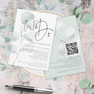 Moderne Eukalyptus wir machen QR-Code Hochzeit Einladung