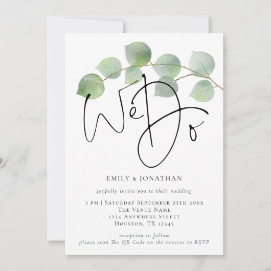 Moderne Eukalyptus wir machen QR-Code Hochzeit Einladung (Vorderseite)