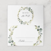 Moderne Eukalyptus-Wreath-Rahmen-Hochzeit Platzkarte (Außenseite Aufgefaltet)