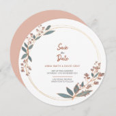Moderne Eukalyptus-Zirkularfloral Save the Date Einladung (Vorne/Hinten)