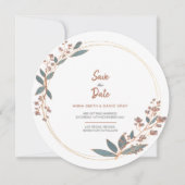 Moderne Eukalyptus-Zirkularfloral Save the Date Einladung (Vorderseite)