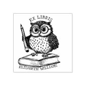 Moderne Ex Libris Eule mit Buch, Benutzerdefiniert Gummistempel (Prägung)
