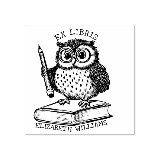 Moderne Ex Libris mit Buch, Custom Library Gummistempel (Prägung)