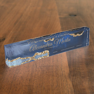 Moderne Executive Navy Blau Gold Glitter Schrift Namensplakette
