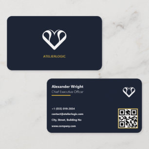 Moderne Executive Navy Blau & Gold QR-Code Visiten Visitenkarte