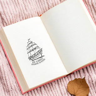 Moderne Exlibris Schiff Nautilus Bibliothek Buch Gummistempel