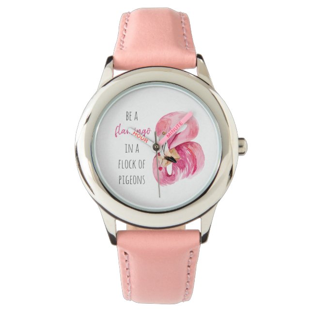 Moderne exotisch rosa Aquarellfärbung mit Zitat Armbanduhr (Vorderseite)