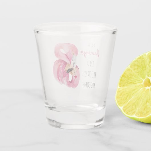 Moderne exotisch rosa Aquarellfärbung mit Zitat Schnapsglas (Rückseite)