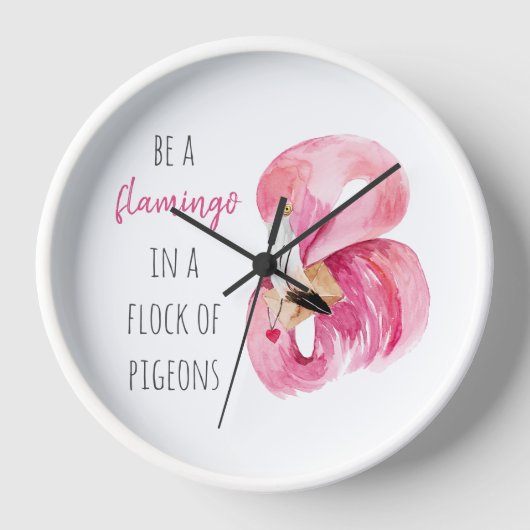 Moderne exotisch rosa Aquarellfärbung mit Zitat Uhr (Vorderseite)