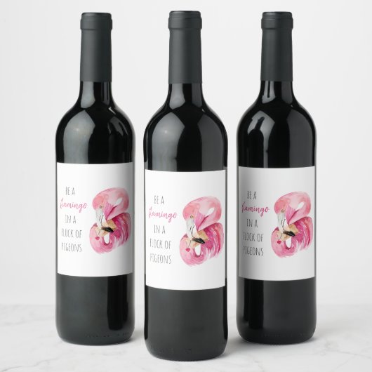 Moderne exotisch rosa Aquarellfärbung mit Zitat Weinetikett (Flaschen)