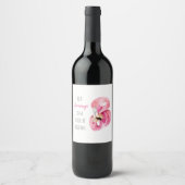 Moderne exotisch rosa Aquarellfärbung mit Zitat Weinetikett (Vorderseite)