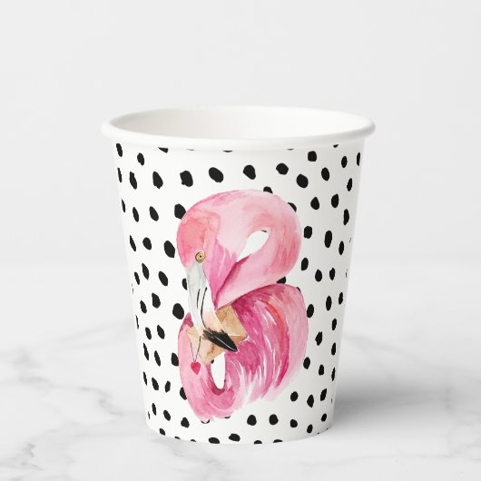 Moderne exotische rosa Aquarellfarben Flamingo & D Pappbecher (Vorderseite)