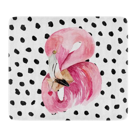 Moderne exotische rosa Aquarellfarben Flamingo & D Schneidebrett (Vorderseite)