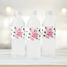 Moderne exotische rosa Aquarellfarben Flamingo & D Wasserflaschenetikett