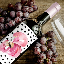 Moderne exotische rosa Aquarellfarben Flamingo & D Weinetikett