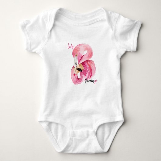 Moderne exotische Rosa Flamingo Wasserfarbe Baby Strampler (Vorderseite)
