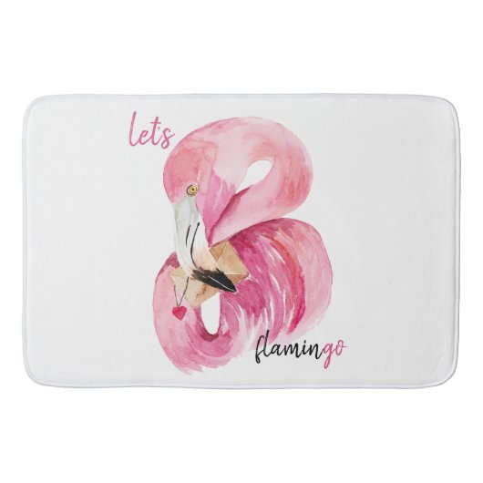 Moderne exotische Rosa Flamingo Wasserfarbe Badematte (Vorderseite)