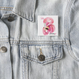 Moderne exotische Rosa Flamingo Wasserfarbe Button