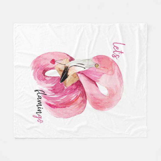 Moderne exotische Rosa Flamingo Wasserfarbe Fleecedecke (Vorderseite (Horizontal))