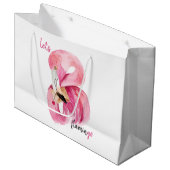 Moderne exotische Rosa Flamingo Wasserfarbe Große Geschenktüte (Vorderseite Schrägansicht)