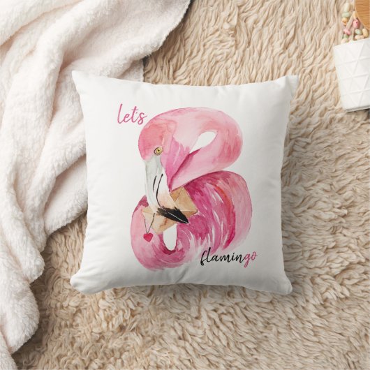 Moderne exotische Rosa Flamingo Wasserfarbe Kissen (Decke)