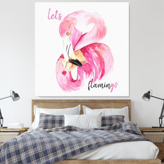 Moderne exotische Rosa Flamingo Wasserfarbe Leinwanddruck (Insitu (Schlafzimmer))