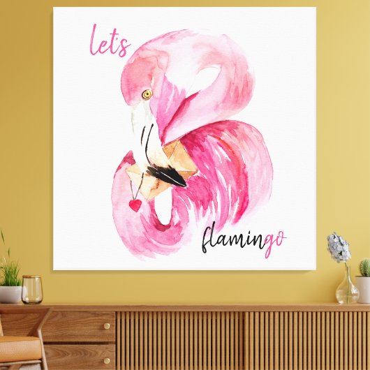 Moderne exotische Rosa Flamingo Wasserfarbe Leinwanddruck (Insitu (Wohnzimmer))