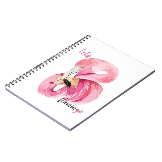 Moderne exotische Rosa Flamingo Wasserfarbe Notizblock (Linke Seite)