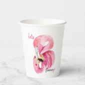 Moderne exotische Rosa Flamingo Wasserfarbe Pappbecher (Rückseite)