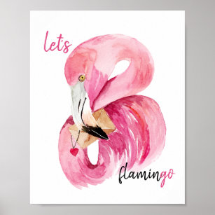 Moderne exotische Rosa Flamingo Wasserfarbe Poster
