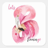 Moderne exotische Rosa Flamingo Wasserfarbe Quadratischer Aufkleber (Vorderseite)
