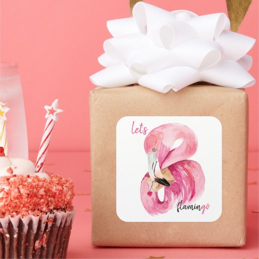 Moderne exotische Rosa Flamingo Wasserfarbe Quadratischer Aufkleber (Party)