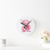 Moderne exotische Rosa Flamingo Wasserfarbe Runde Wanduhr (Zuhause)