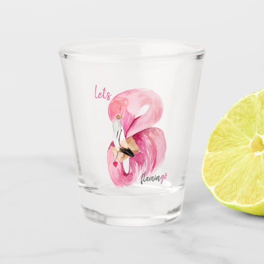 Moderne exotische Rosa Flamingo Wasserfarbe Schnapsglas (Vorderseite)
