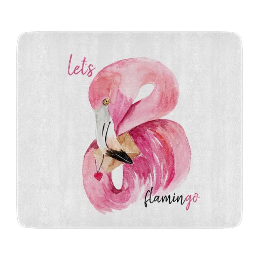 Moderne exotische Rosa Flamingo Wasserfarbe Schneidebrett (Vorderseite)