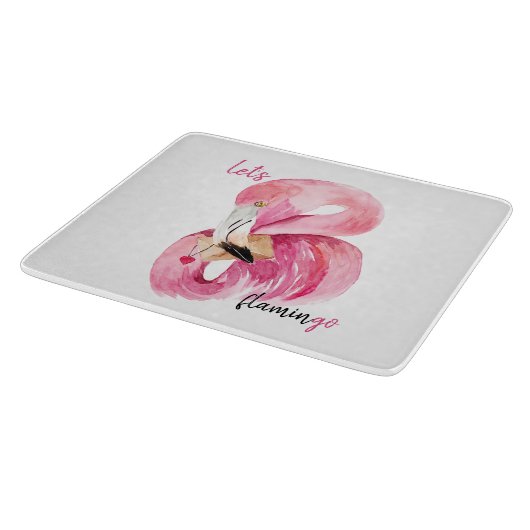 Moderne exotische Rosa Flamingo Wasserfarbe Schneidebrett (Ecke)
