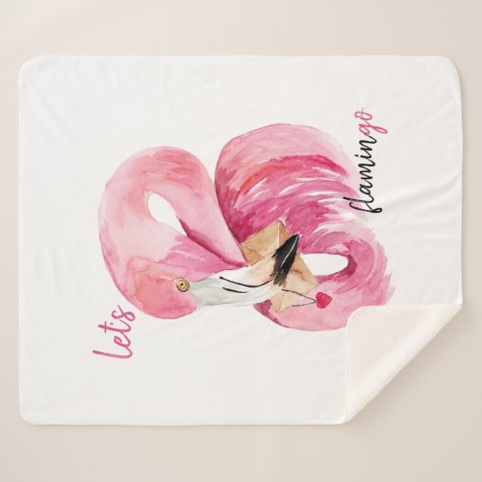 Moderne exotische Rosa Flamingo Wasserfarbe Sherpadecke (Vorderseite (Horizontal))